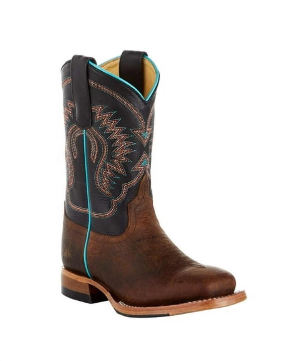 NEW HORSE POWER BOOTS kids' ranch western boot in brown with turquoise stitching